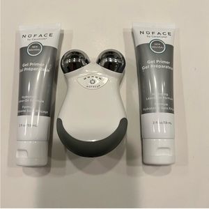 NUFACE mini facial toner device with two tubes of gel primer.